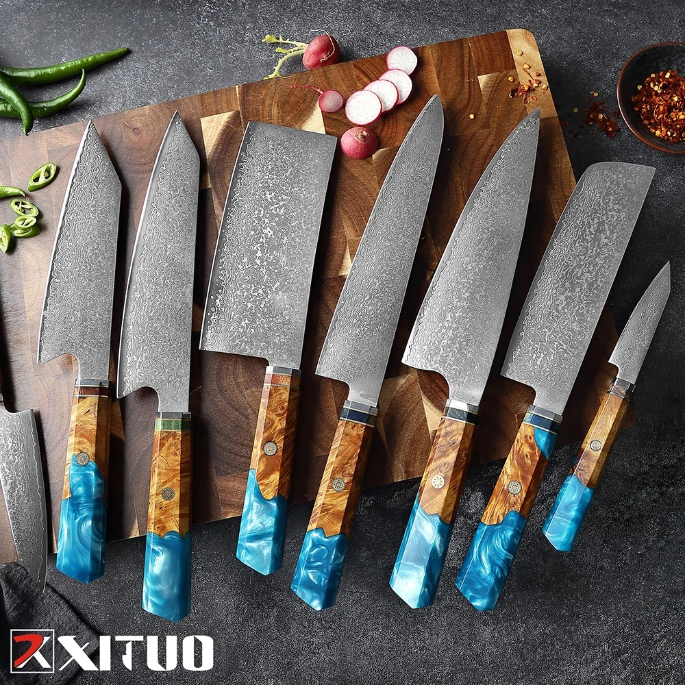 XITUO High Quality Santoku knife Japanese Damascus Steel Slaughter  Kitchen Chef knife Meat And Vegetable Cooking Knife