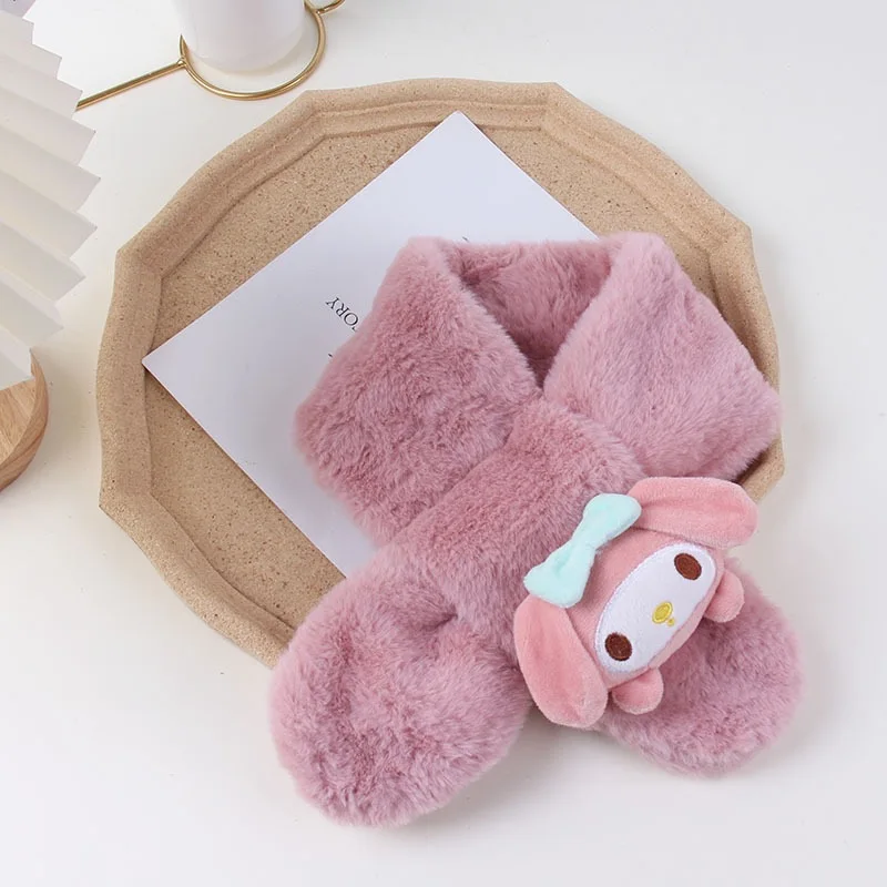 Wholesale Polyester Faux Fur Rabbit Velvet Plush Cartoon Bear Girls Warm Scarves And Shawls Korean Japan Style Kids Scarf