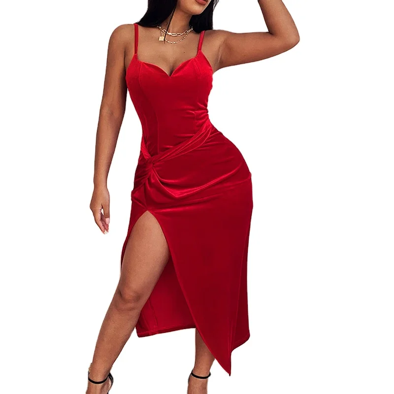 D4784 Private Label Velvet Alibaba Gowns For Women Evening Dresses With Split