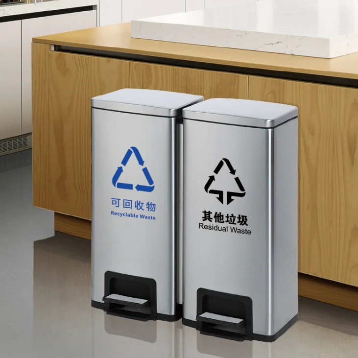 Large Customized Stainless Steel Kitchen Trash Can Commercial Recycling Bin Foot Waste Bin Pedal