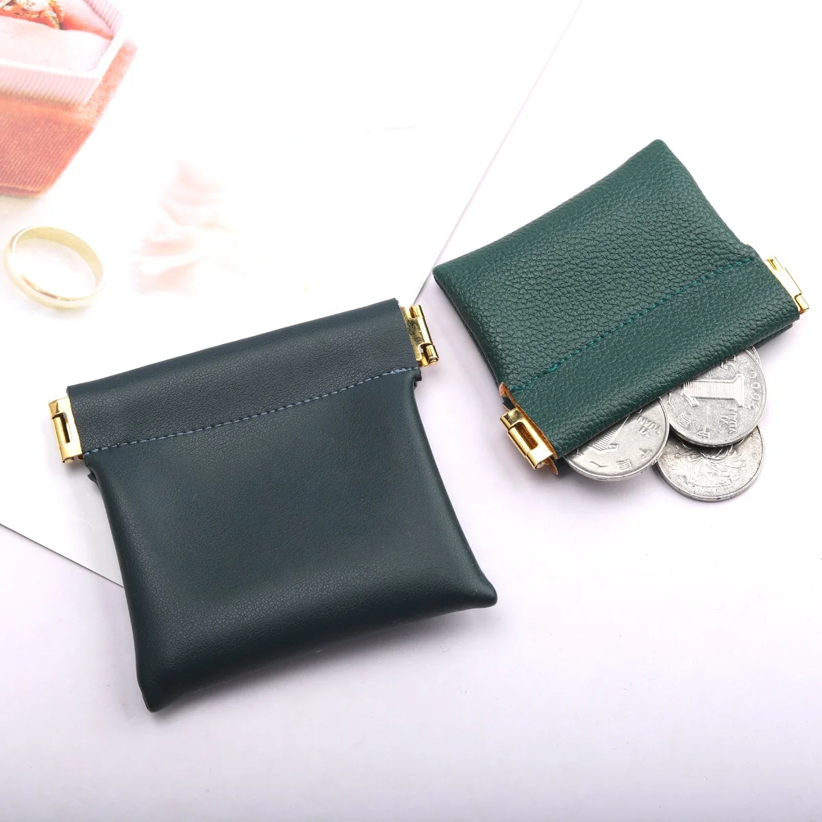 Custom Logo Printed Pu Leather Earring Ring Storage Jewelry Bag Reusable Small Waterproof Leather Pouch With Closed Magnet