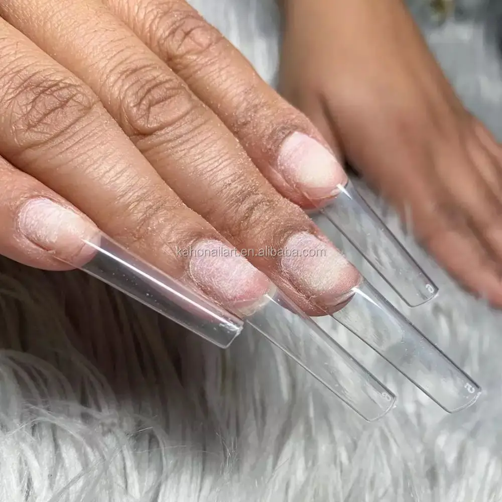 C Curve Nail Tips Clear Long Straight Square Half Cover Acrylic False Nails Tips For Wholesale Price
