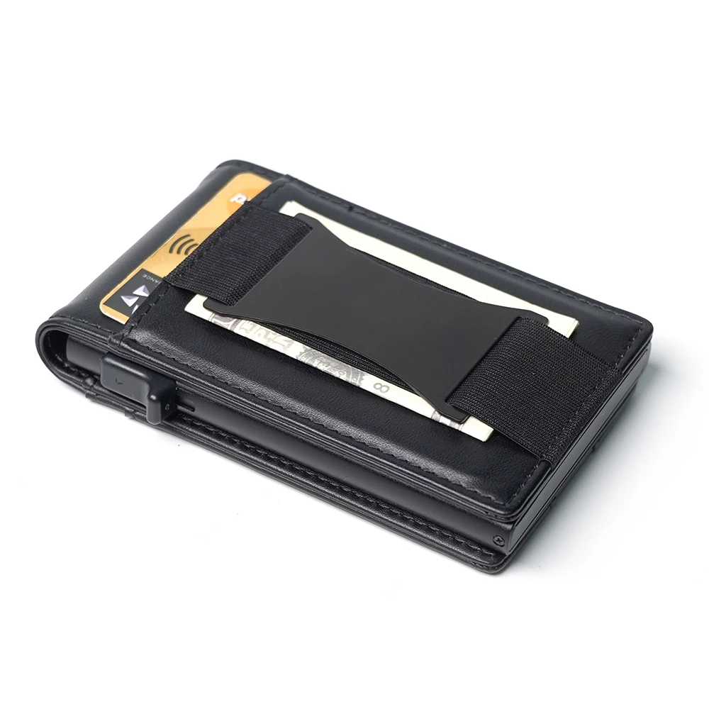 Customized PU Leather Cardholder with Pop-Up Feature  Aluminum Slim Wallet for Credit Cards