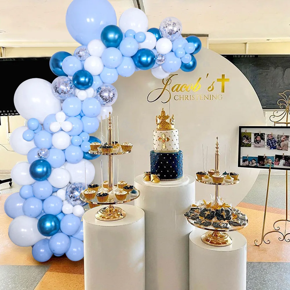 104pcs Silver Confeti White Balloon Arch Macaroon Blue Garland Chinese Holiday Wedding Balloon