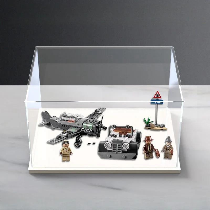 Clear Acrylic Display Case for Lego, Assemble Box Dustproof Protection with Black Wood-Plastic Base
