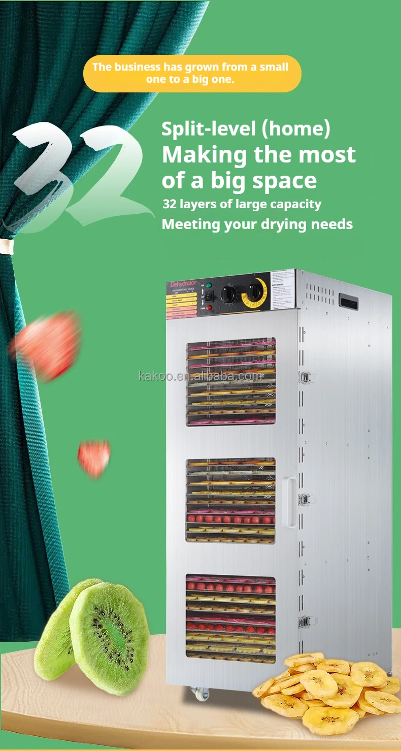 32 Layers Food Dryer two rooms dehydration Commercial Food Dehydrator Vegetables Mushroom egg tomato drying machine low power
