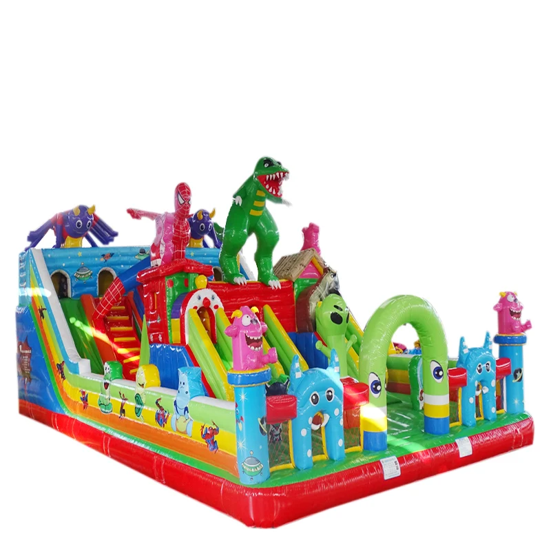 manufacturer wholesale commercial gray pvc inflatable Animation Land bouncy castle slide combo