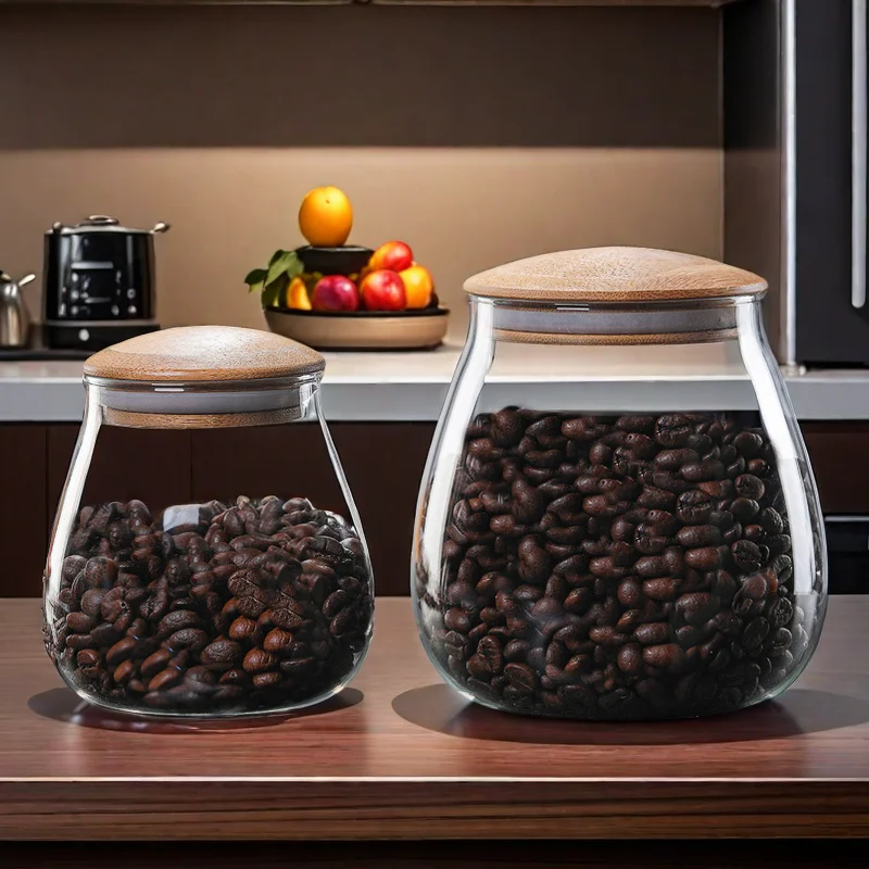 Eco-friendly Handmade Mushroom Shape Cute Airtight Glass Jar With Bamboo Lid For Food Storage Container For Coffee Bean