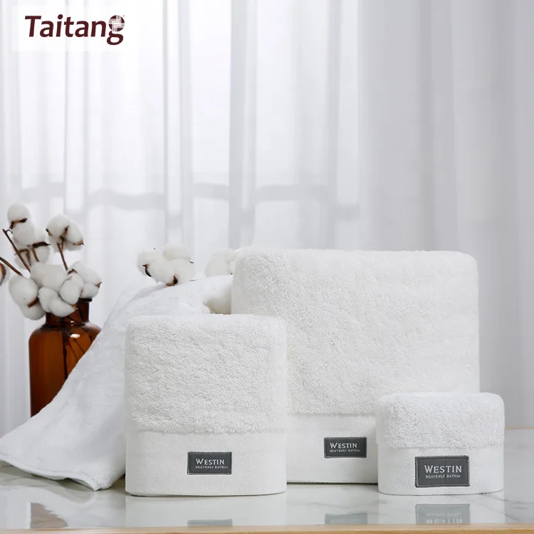 Wholesale Customized Taitang Hotel Linens Face Towel 100% Cotton White Towel Set