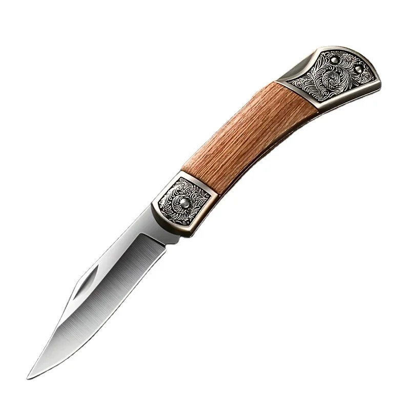 Folding Pocket Knife Stainless Steel Folded Utility Knife Wood Handle Pocket Knife for EDC Outdoor Camping Survival