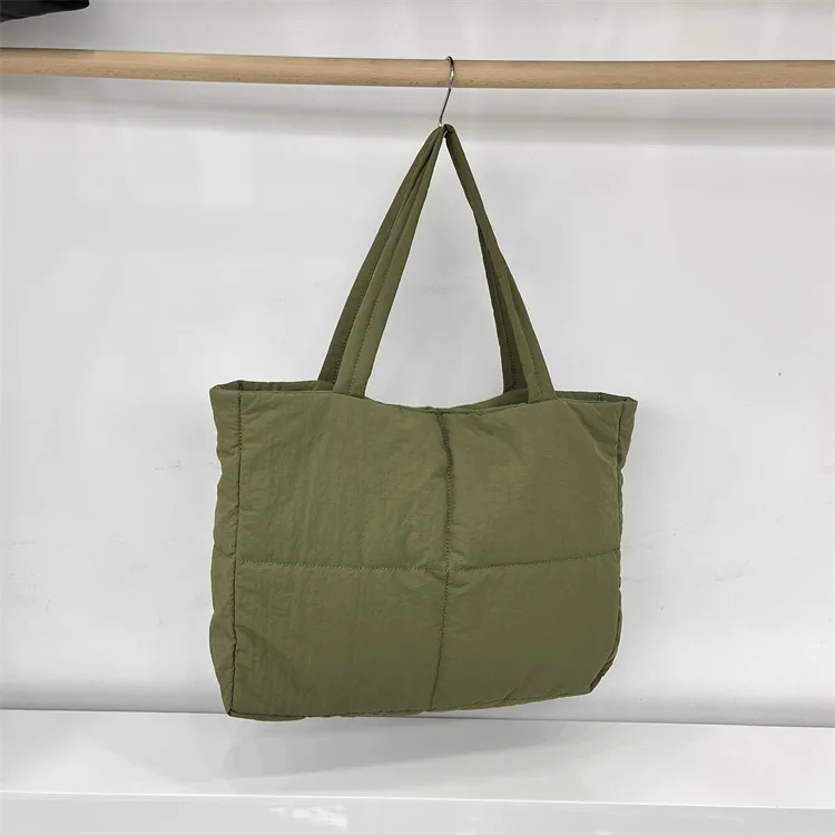 Customize Logo nylon puffer handbag ladies fashion simple soft puffer shoulder bag puffy tote bags for women