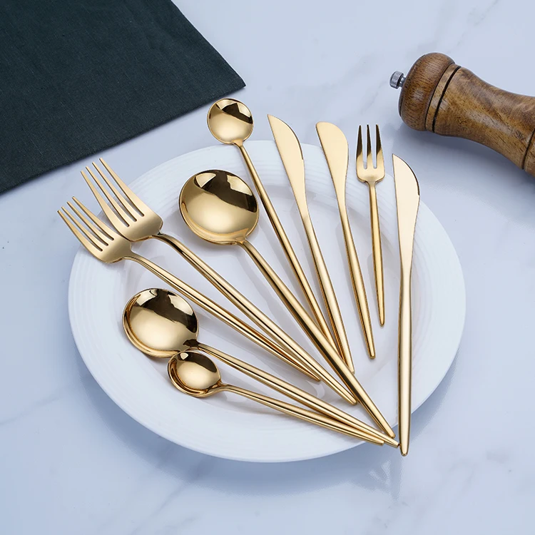 Shiny Mirror Gold Plated Flatware Wedding Event Cutipol Stainless Steel Cutlery Set