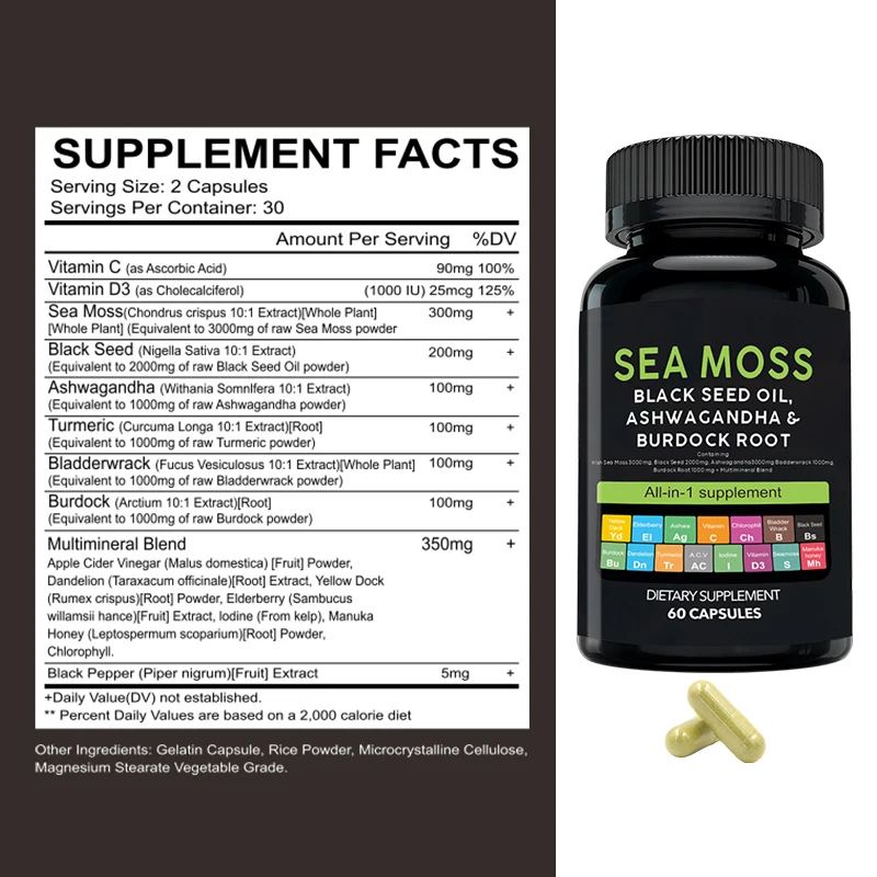 private label All in 1 Supplement Shilajit Fulvic Minerals Sea Moss Ashwagandha Tongkat Ali Boron Fulvic Acid Capsules For Men