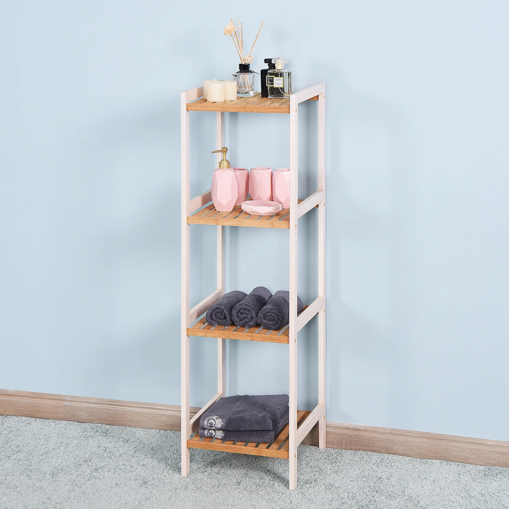 Elegant living room wooden storage holders & bamboo corner shelf racks