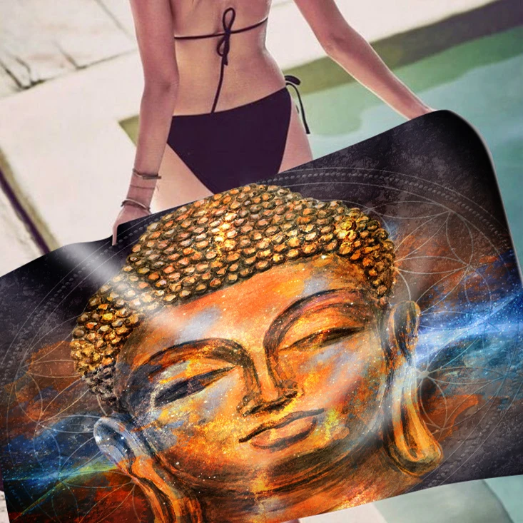 Buddhism Design Sand Free Microfiber Beach Towel Buddha Pattern Large Towel for Beach Sunbath Pool Super Absorbent Towel Beach