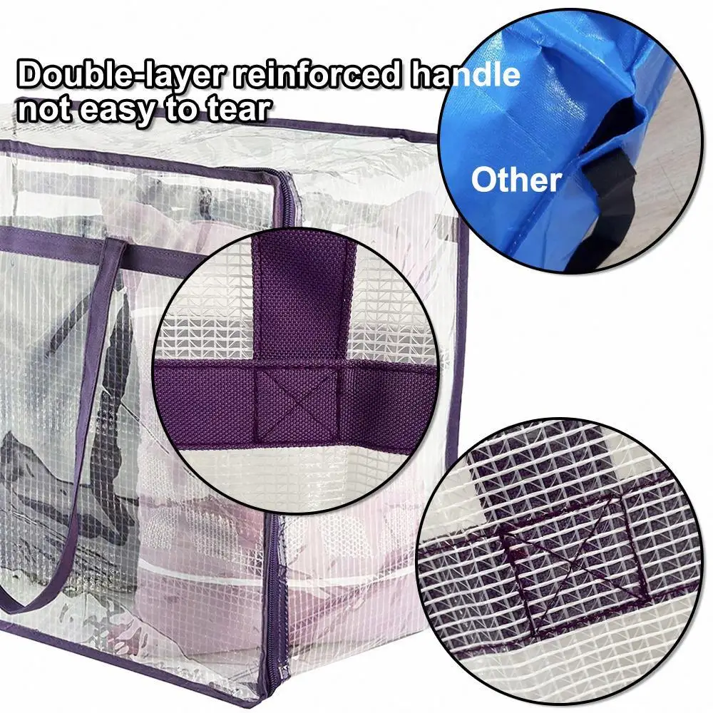 Clear Clothes Storage Bags Vinyl Organizers with Sturdy Zippers Reinforced Handle Plastic Moving Totes Transparent Space Saver C