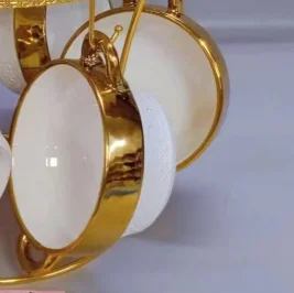 Embossed Gold Plating Ceramic Soup Bowl Set Porcelain Soup Tureen Set With Metal Stand