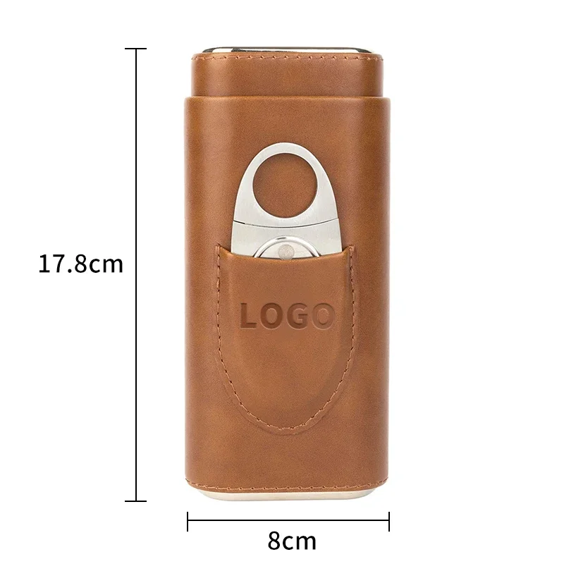 Cedar Wood Lined Travel Cigar Case Travel Humidor With Cutter Brown Leather Travelator Cigarism Cased Leather Cigar Case