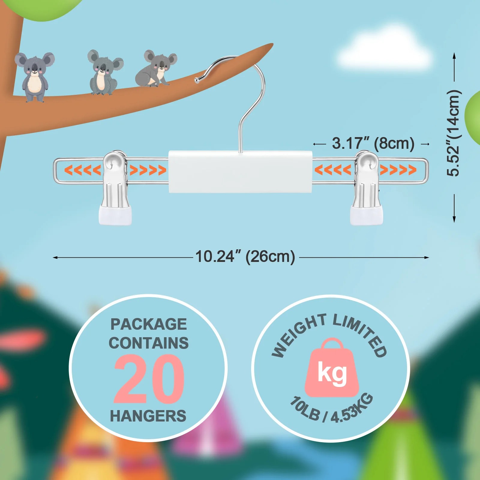 LINDON OEM Cute White Wooden Baby Kids Cloths Shop Display Hangers with Clips