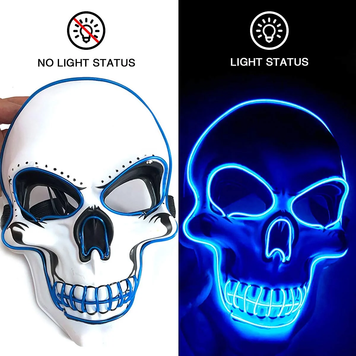 Halloween LED Mask, Light Up Scary EL Wire Skull Mask, Creepy Cosplay Mask for Festival Parties Costume