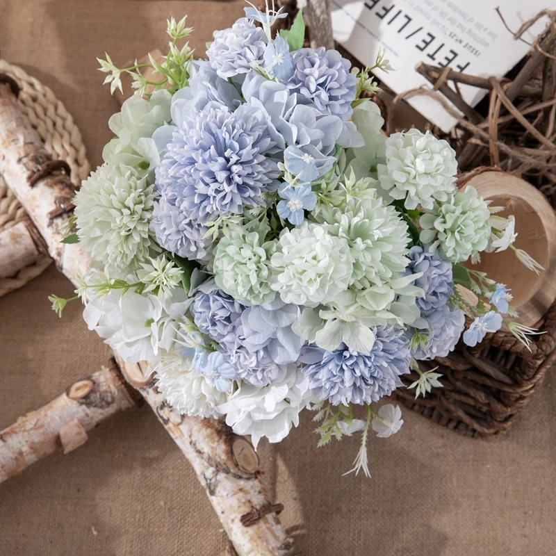 MW66668 Cheap Artificial Flower Dandelion Bulb MINI Bouquet Hydrangea Small Handle for DIY Event Centerpieces