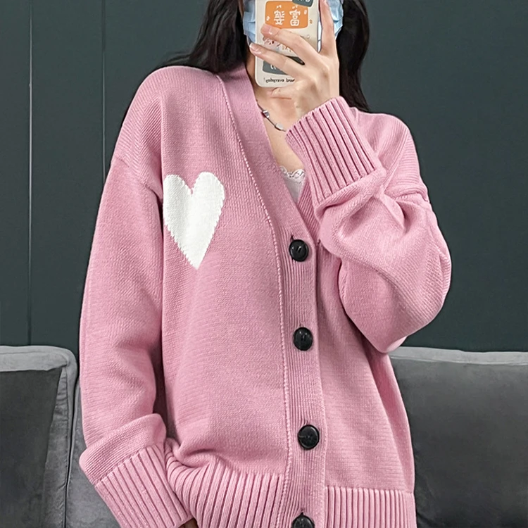 Custom Knitted Boutique Design Plaid Plus Size Long School Korea Cotton Cardigan Women