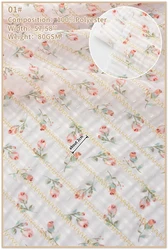 New vintage rose print embroidered stripe chiffon fabric pleated jacquard crepe chiffon fabric with printed flowers