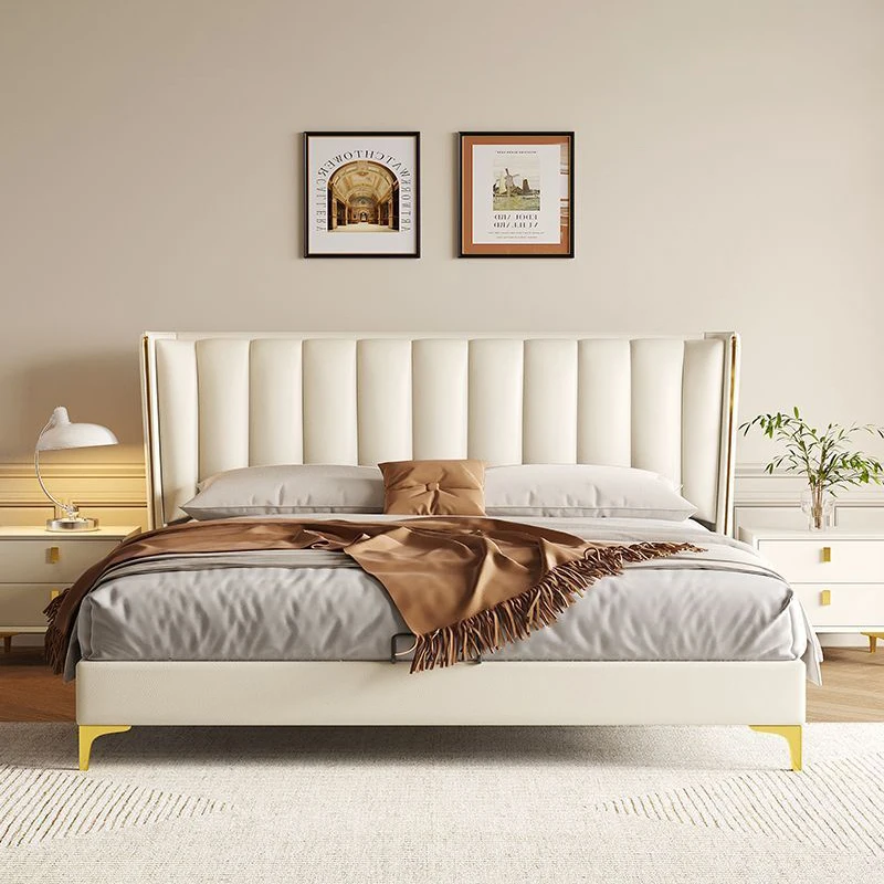 Contemporary Wooden White Double Leather Bed Set Home Queen Master Room Modern Apartment Bedroom Luxury King Size Bed