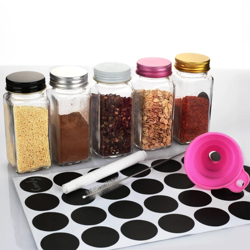 24 Piece Set Small Airtight 4oz Square Storage Glass Jars Canisters With Bamboo Lids For Kitchen Spice