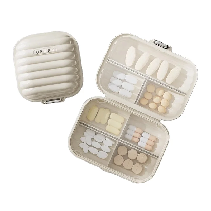 Upgraded Cream White Small Pill Box Portable Medicine Dispensing Box Portable Small Weekly Seven Days Portable Pill Dispensing