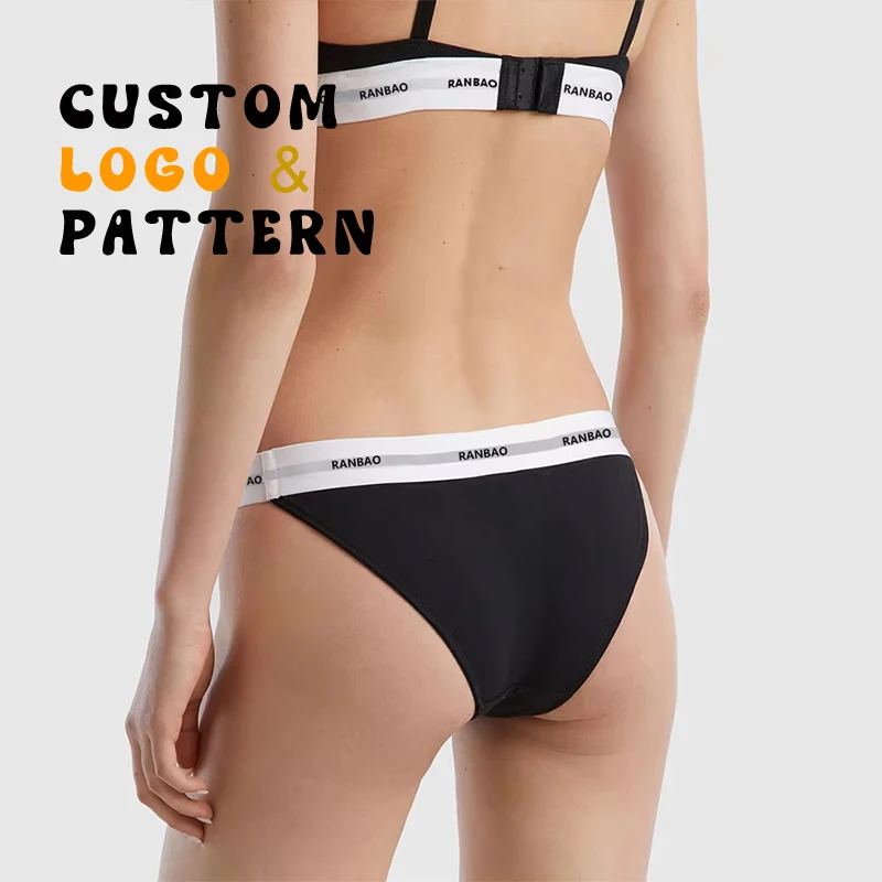 Custom elastic waist Convenient Logo stretch Organic Cotton Low rise Underwear Brief thong for women