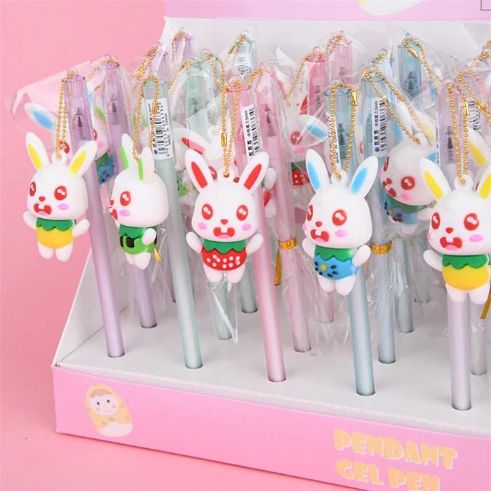 New product for 2024 New Cartoon Neutral Pen Pendant Silicone Cute Rabbit Strawberry stationery Gel pen for Girls