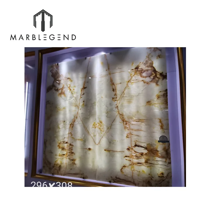 Free Design backlit onyx panel Bathroom book matched feature wall onyx transparent white onyx marble