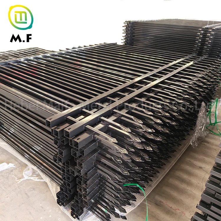 Steel garden fence modern zinc steel metal picket fence black galvanized 6x8 security wrought Iron flat top steel fence panels