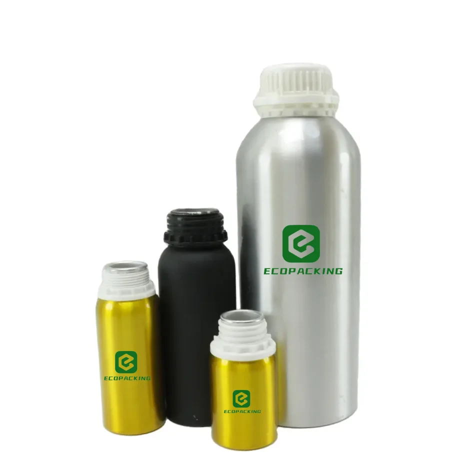 Hot sale aluminum bottle 250 ml 500 ml 1000 ml 1 L matte black empty metal aluminum essential oil bottle with tamper evident lid