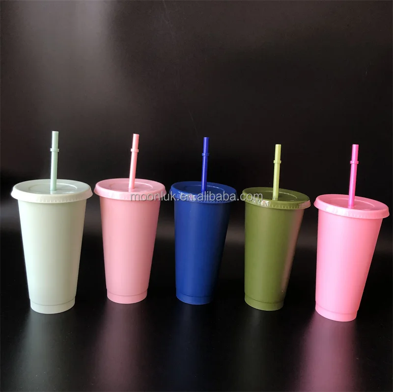 Take away pink travel coffee pp tumbler creative water customize cold plastic drinking cups 24oz plastic cups