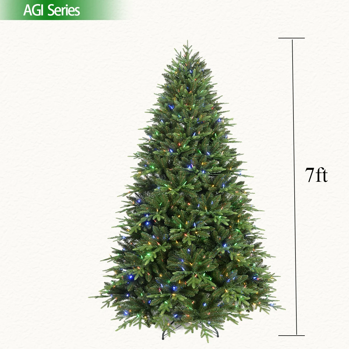8ft Pre-Lit Fiber Optic Artificial Pine Christmas Tree Centerpiece Multicolored LED Lights, 8 Sequences, Foldable Stand