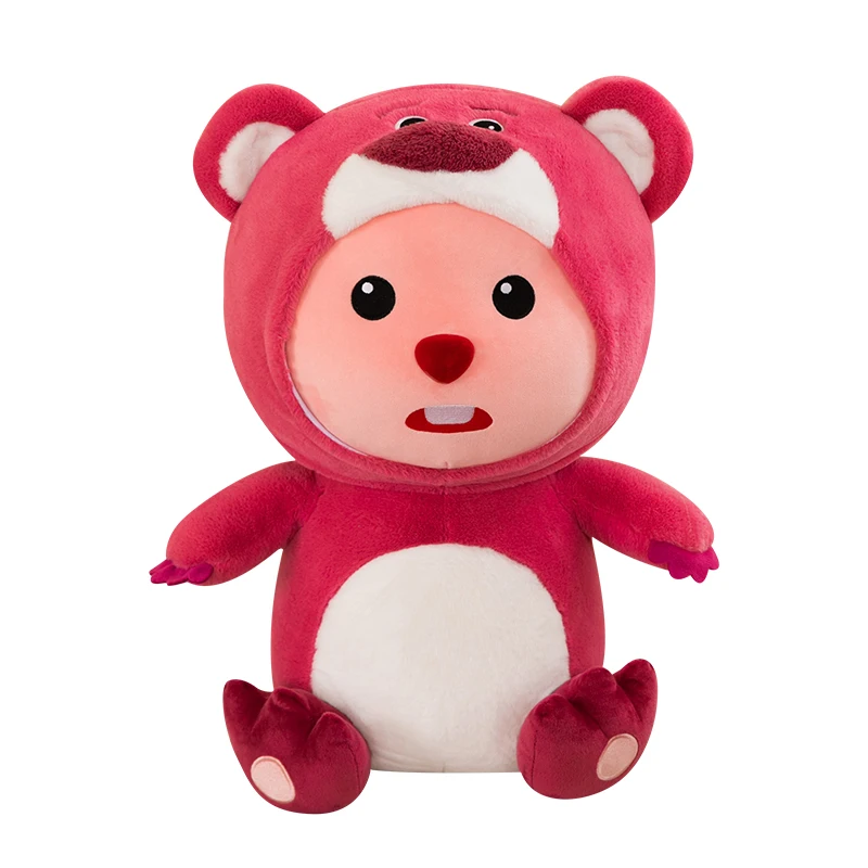 Cartoon Strawberry Bear Beaver Plush Doll into Strawberry Bear Doll Online Red Plush Toy Throw Pillow Girl