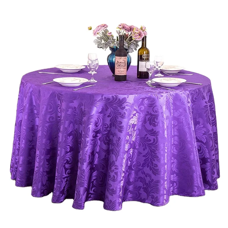 132 Inch  Damask Purple Champagne Round Big Table Cloth Wedding Party Banquet Plastic Table Covers