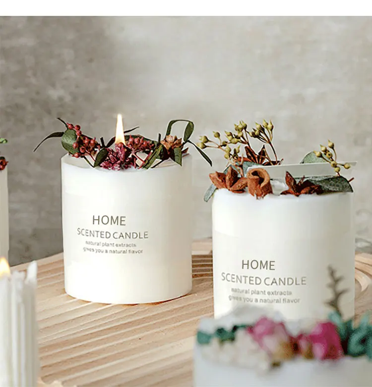 Custom Packing Box Logo Label White Decorative Flower Candles Luxury Scented Candle Gift Set