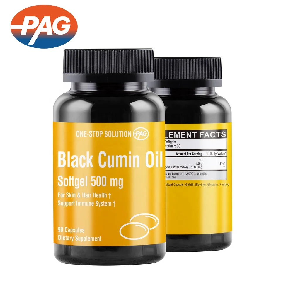 Pag Custom Skin Hair Health Supplement Bovine Gelatin Black Cumin Oil Softgel 500Mg Cold Pressed Black Cumin Oil Capsules