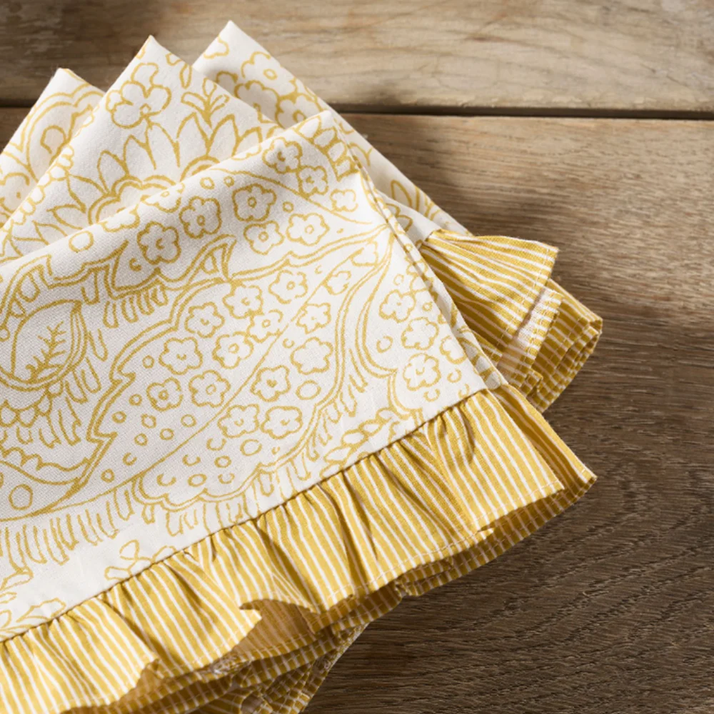 Vintage Cotton Linen Ruffle Napkins Colorful Placemat With Ruffle Edged Pretty Table linen