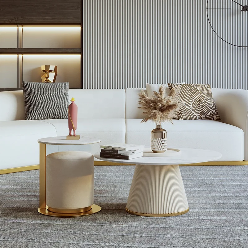 Factory Hot sell Modern tea Table For Living Room Furniture marble coffee table set combination whit stool