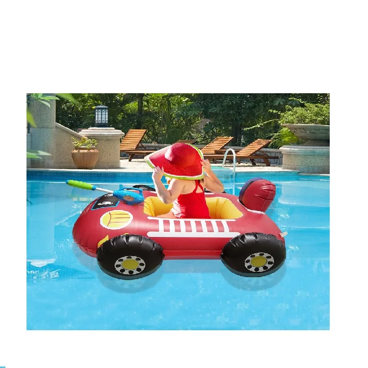 Summer Outdoor Cartoon Car Inflatable PVC Boat Children Baby Swimming Pool Swimming Ring Floats With Water Gun For Toddlers