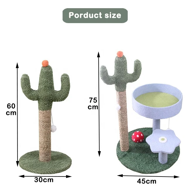 Luxury Cat Playing Climbing Scratching Post Furry Ball Toy Cat Tree House Mushroom Cactus Green Cat Trees & Scratcher