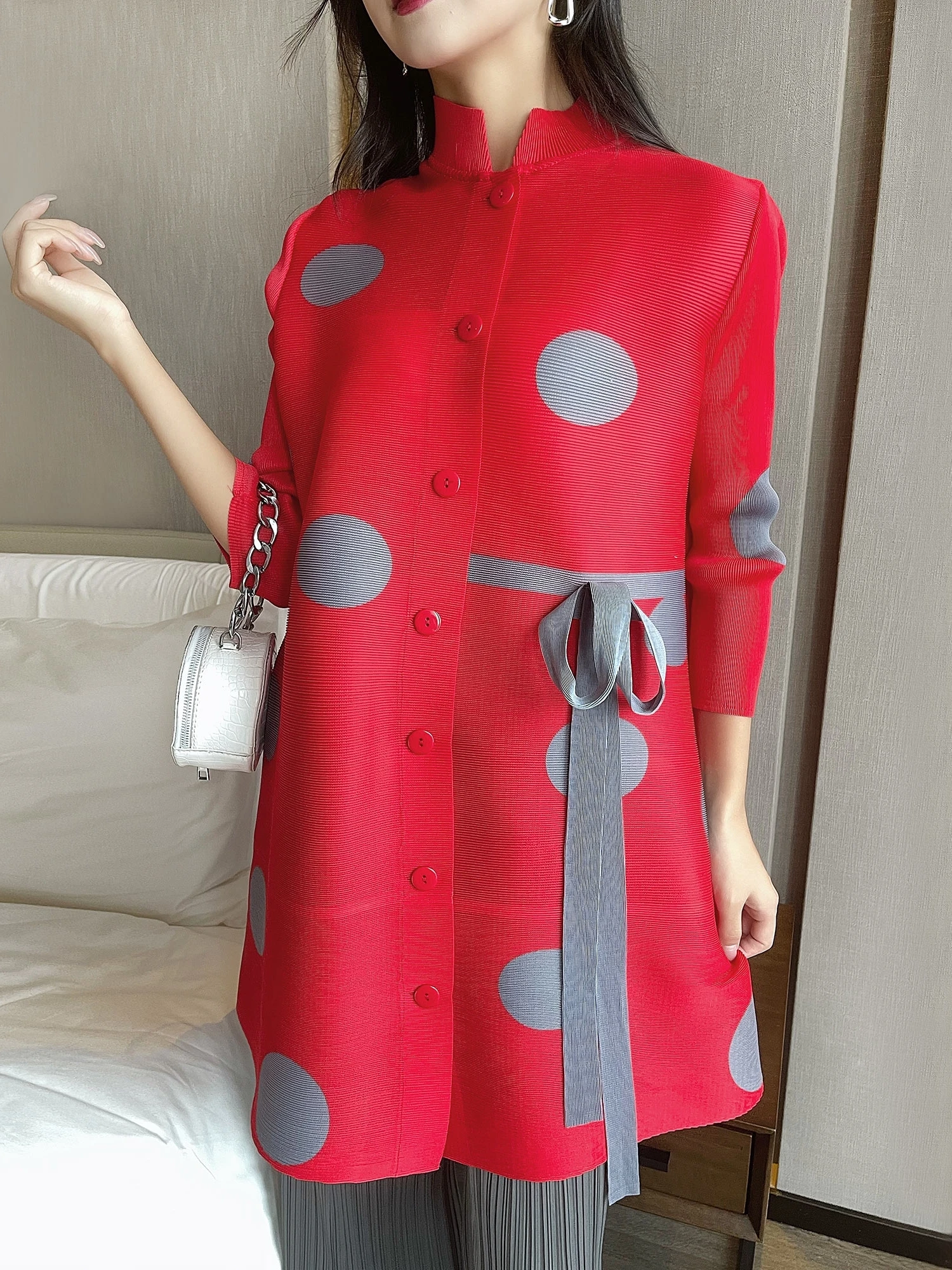 Hot selling midi digital print plus size dress miyake pleated dress