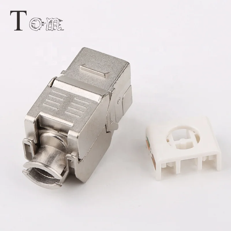 TOM-KJ-20-C6A RJ45 Toolless type, 180 degree Cat6a FTP zinc alloy module keystone jack cat6A faceplate