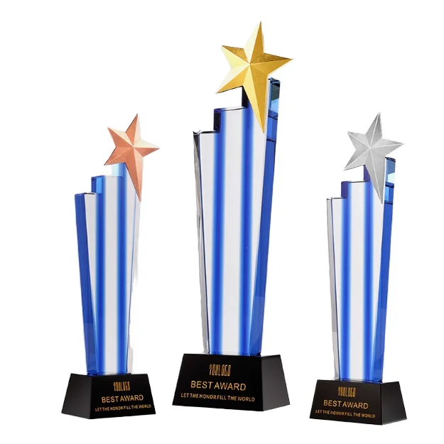 2024 High-grade Progressive Star Crown Asia Season Employee Competition Award Trophy Customized Five-pointed Crystal
