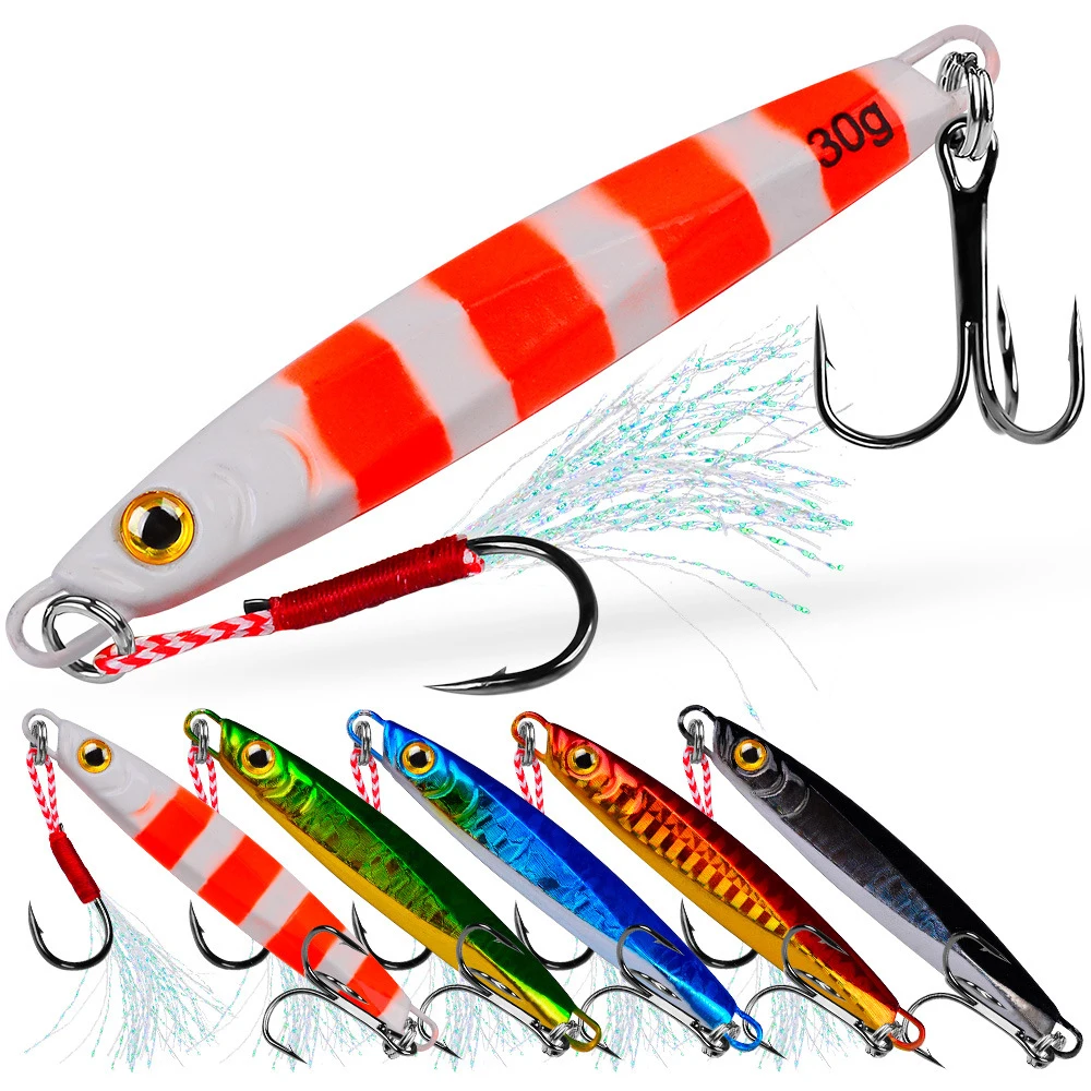JETSHARK Two Hooks Slow Pitch Jigs 7-30g Fishing Metal Jig Fish Bait Freshwater Sea Fishing Jigging Lure