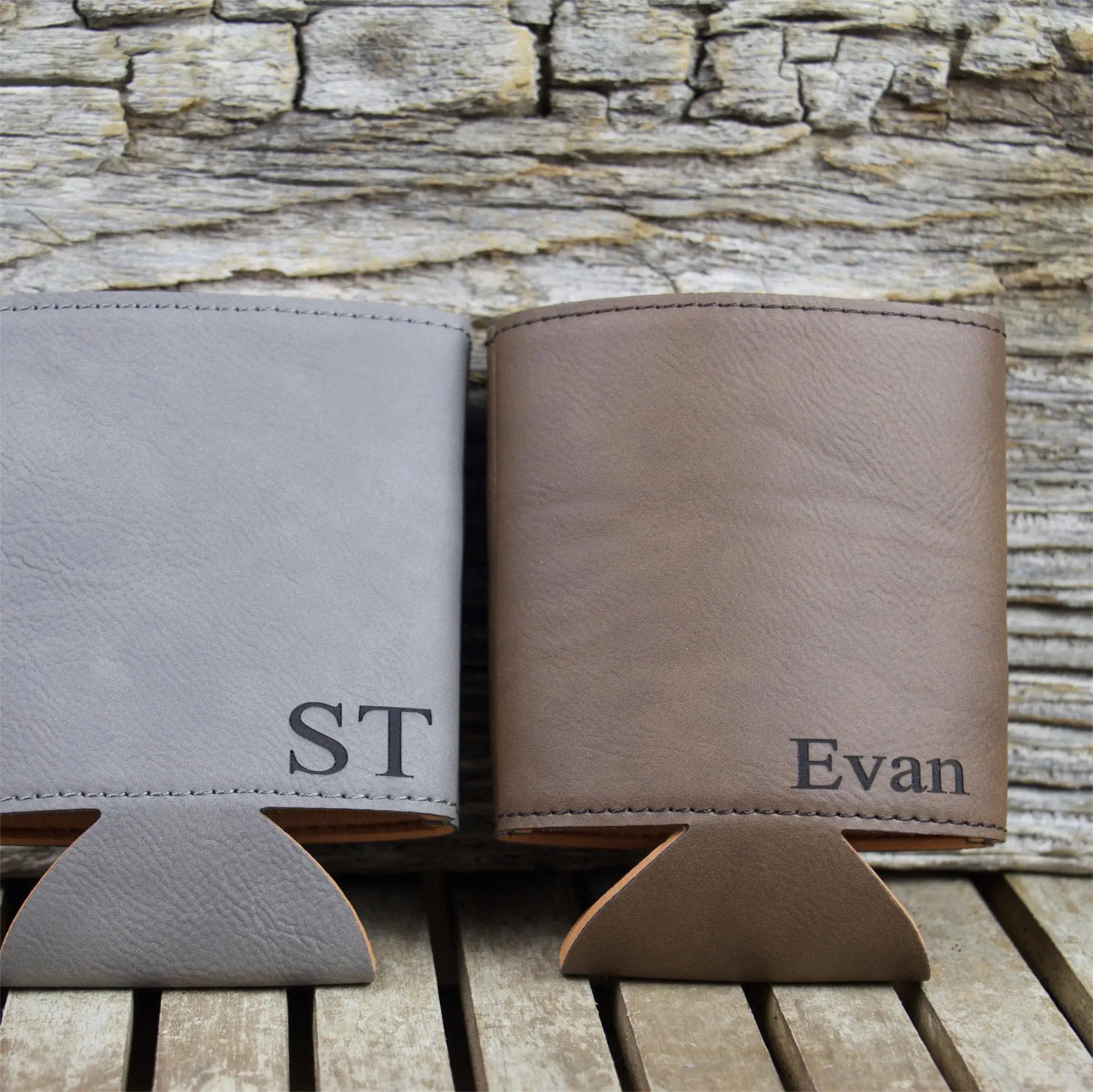 Custom Logo PU Leather Stubby Holder Sleeve Beer Can Holder